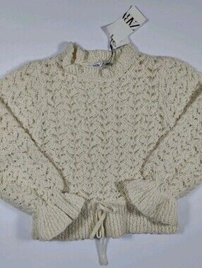 NWT Zara Women's Openwork Knit Cream Wool Blend Sweater Size S